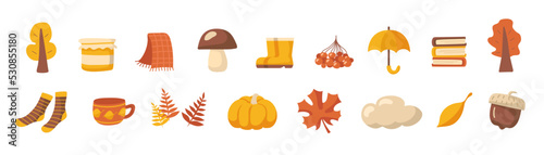 Autumn set. Set of autumn elements. Vector clipart isolated on white background.