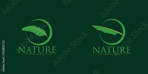 Green banana leaf logo ideas. inspiration logo design. template vector illustration.premium vector