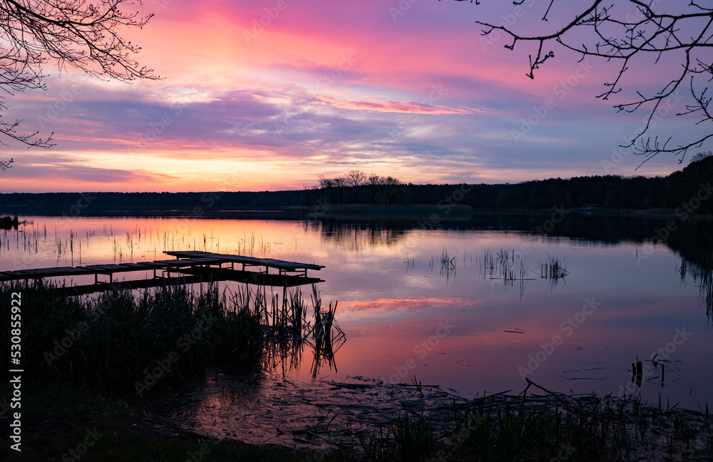 The Zemborzycki reservoir in Lublin at sunrise, golden hour photography