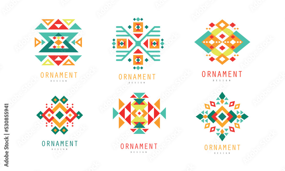 Colorful Aztec Style Ornamental Simple Geometric Design Vector Set