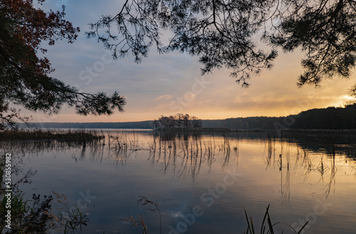 The Zemborzycki reservoir in Lublin at sunrise, golden hour photography