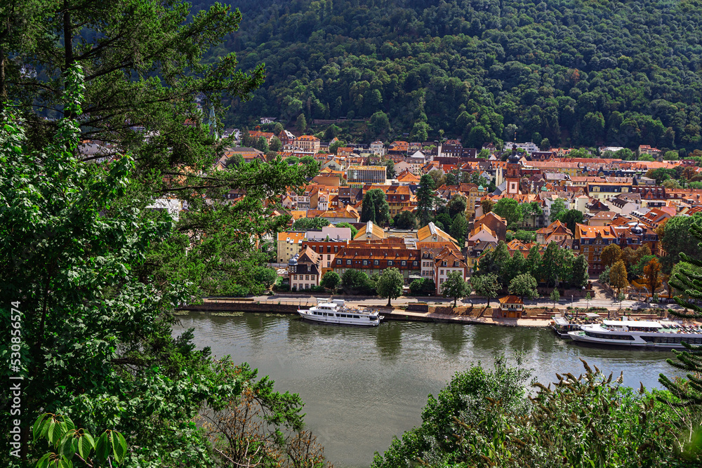 Aeriel view of Heidelberg old Town and Neckar river Germany