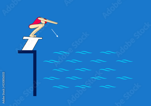 
Perform a fall into the water from the feet with bent legs resisting. The position of the hands in the "arrow", heads chin pressed to chest. Performed from the turret. Swimming pool instruction.