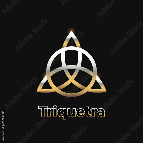 Gold triquetra logo design vector and symbol with black background