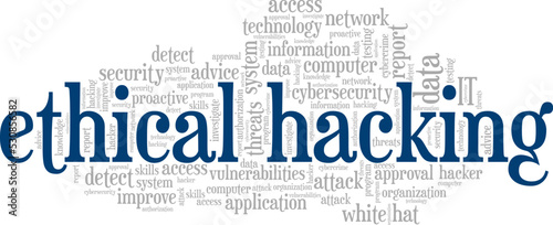 Ethical Hacking word cloud conceptual design isolated on white background.