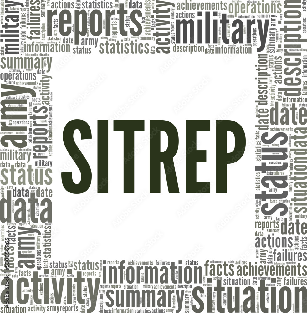 Obraz premium Sitrep - Military Situation Report word cloud conceptual design isolated on white background.