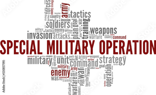SMO - Special Military Operation word cloud conceptual design isolated on white background.