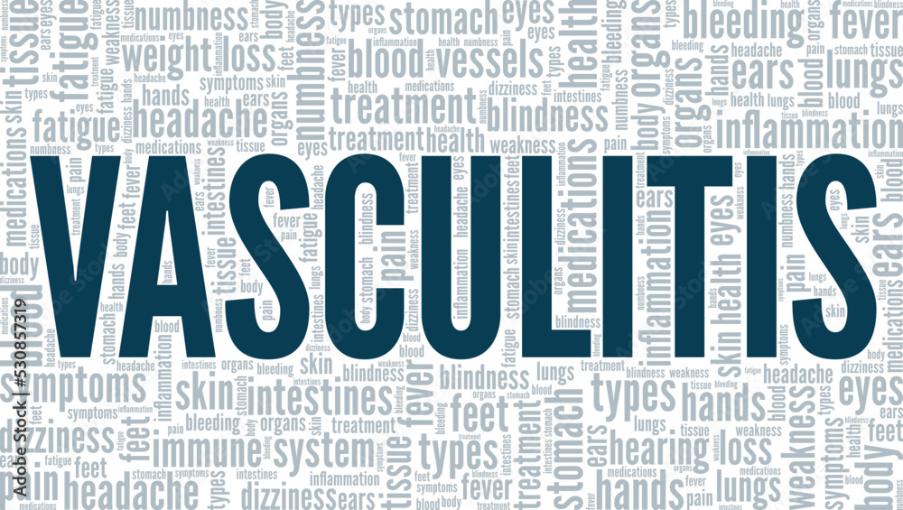 Vasculitis word cloud conceptual design isolated on white background.