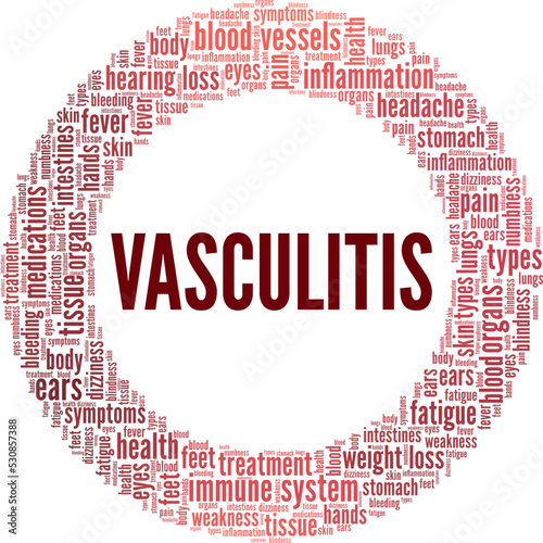 Vasculitis word cloud conceptual design isolated on white background.