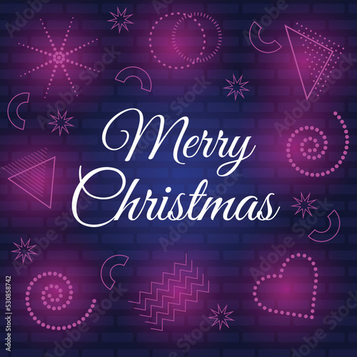 Merry Christmas neon figures poster banner card