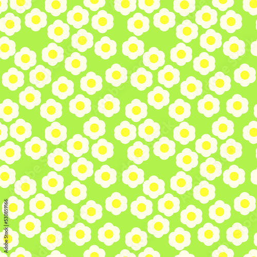 Seamless groovy pattern. Seamless vector white flowers on green background in y2k style. Retro 70's pattern for printing on fabric or paper