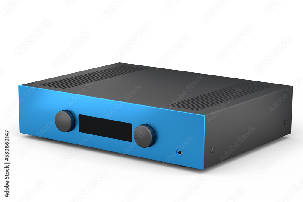 Obraz premium HiFi system with turntable and amplifier for home theater on white background.