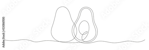 Avocado continuous one line drawing. Hand drawn linear avocado. Vector illustration isolated on white.