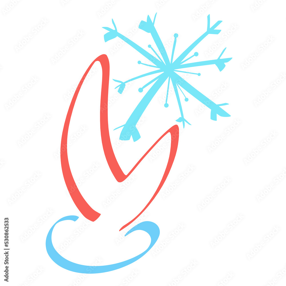 Fototapeta premium hand in a red heart-like mitten catches a snowflake, abstract colorful symbol on a white background