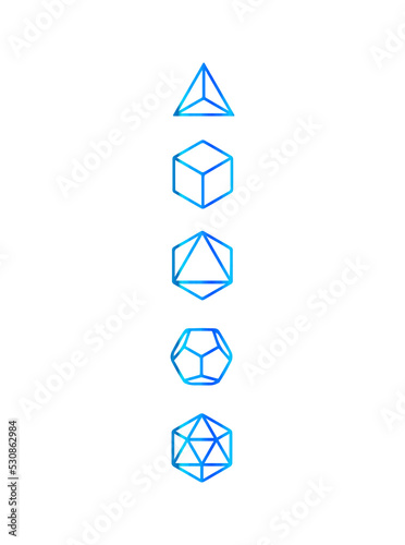 Platonic solids, five regular polyhedra, geometry, tetrahedron, cube, octahedron, dodecahedron, icosahedron, isolated