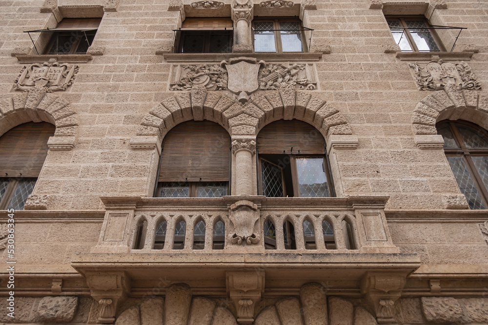 Architectural fragment of old Monaco Courthouse building. Monaco-Ville, Principality of Monaco.