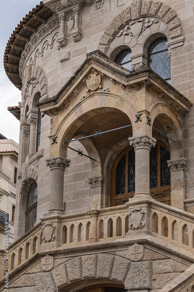 Architectural fragment of old Monaco Courthouse building. Monaco-Ville, Principality of Monaco.