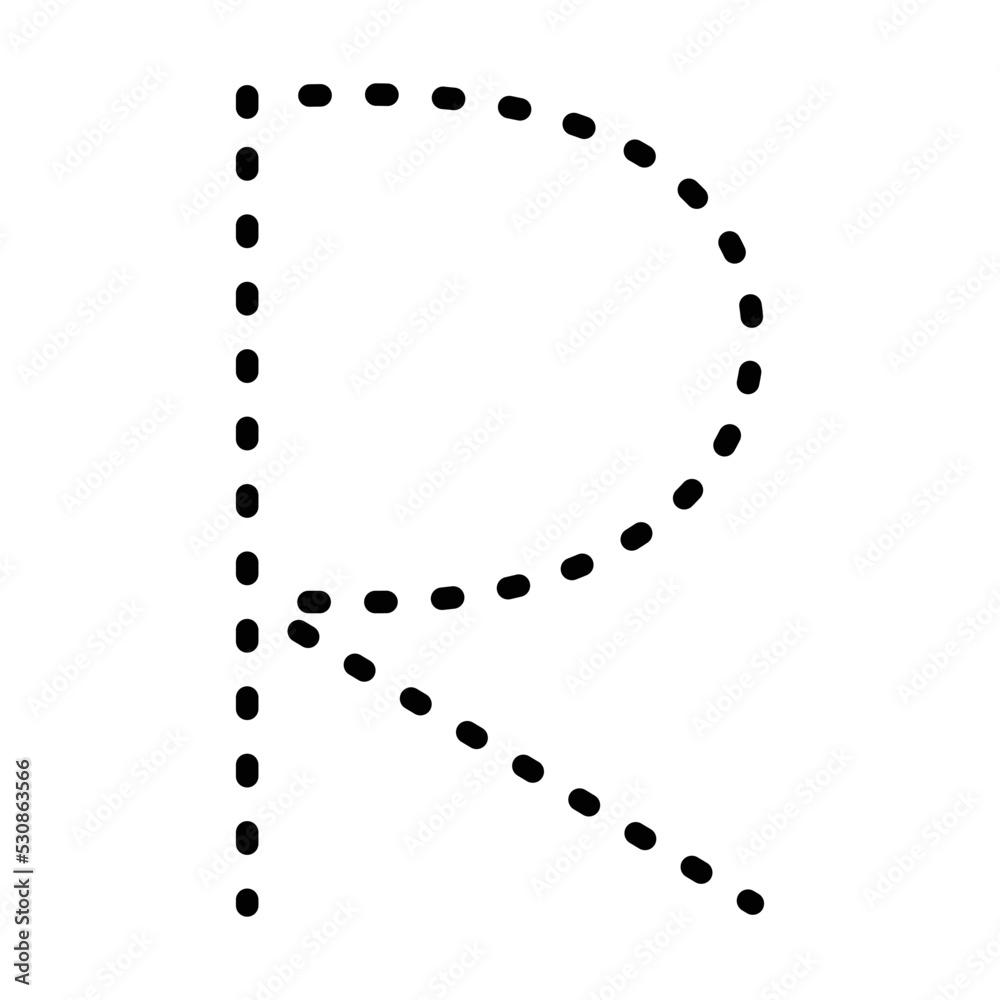 Tracing Alphabet letter R prewriting dotted line element for