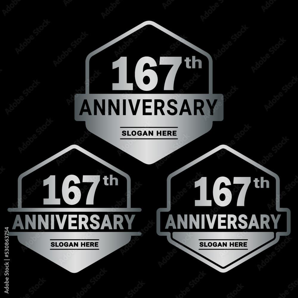 167 years anniversary celebration logotype. 167th anniversary logo collection. Set of anniversary design template. Vector and illustration.