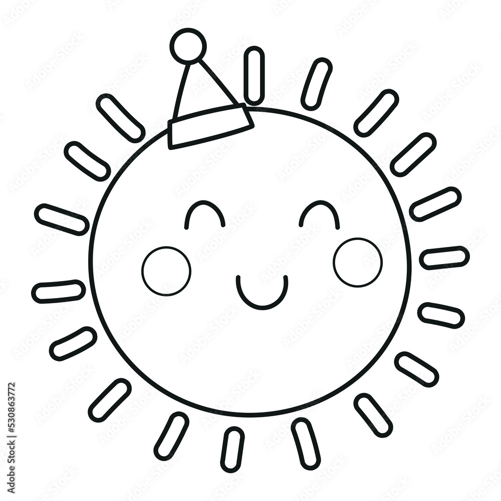 Fototapeta premium Cute sun with a Christmas hat, Christmas clipart