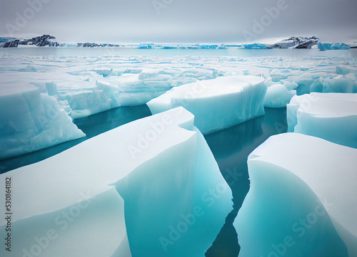 blue icebergs floating in Antarctica