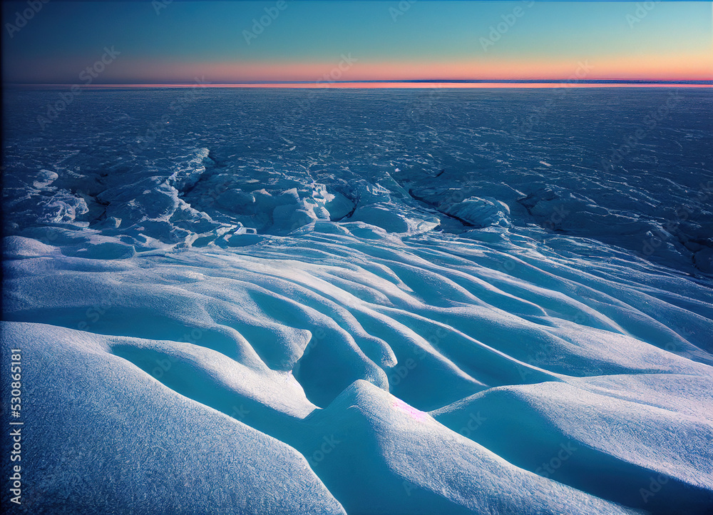 frozen tundra horizon near sunset - obrazy, fototapety, plakaty 