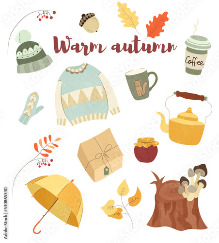 Set of isolated images Warm autumn. Hand-drawn.100  vector