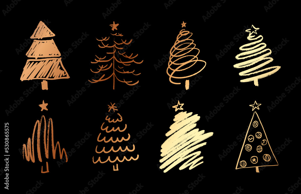 hand drawn Christmas trees set. Vector illustration