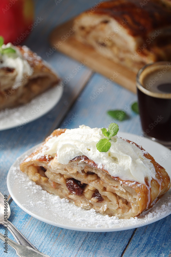 Traditional Austrian strudel with apples Traditional Austrian strudel with apples