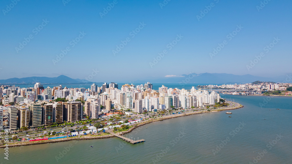 Panoramic drone view of the seaside of Florianopolis, capital of Santa Catarina