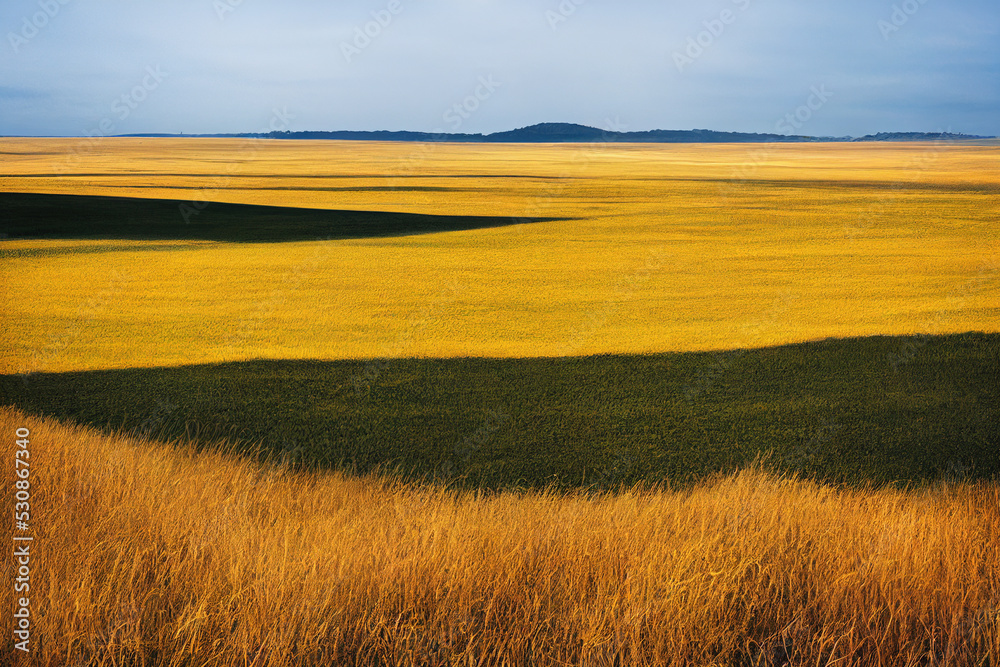 grassland horizon with mountains in the distance