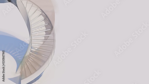 Watercolor style sketch of a spiral staircase with copy space