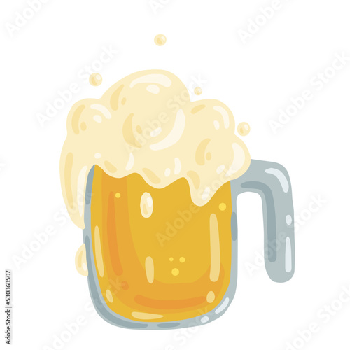 Cartoon goblet,glass beer glass with foam.Vector graphics.