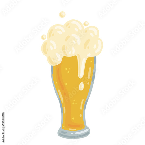 Cartoon goblet,glass beer glass with foam.Vector graphics.