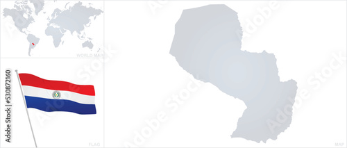 Paraguay  map and flag. vector