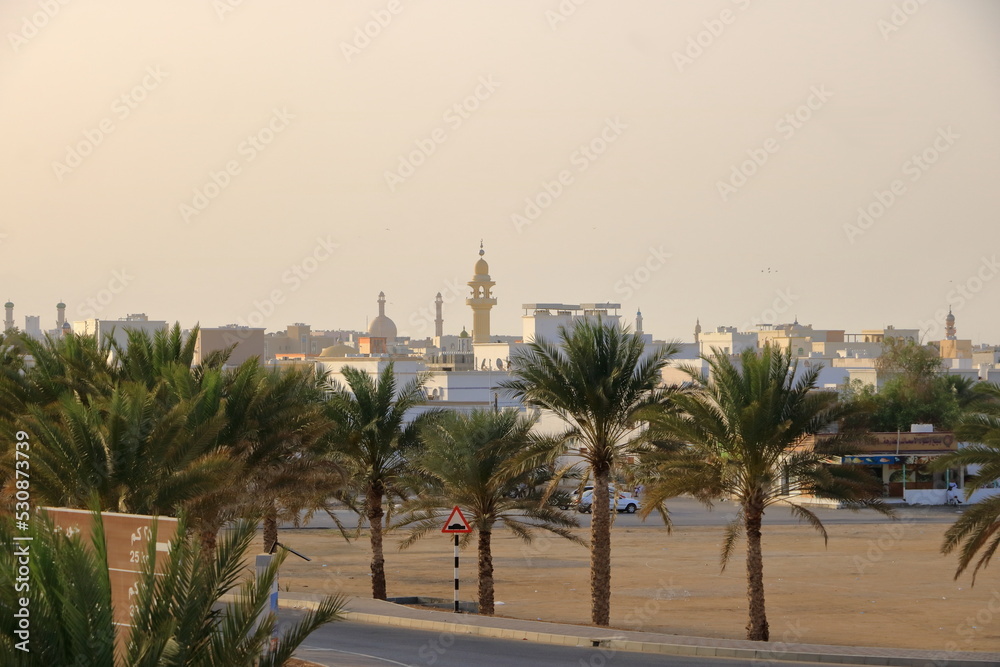 Obraz premium March 21 2022 - Sur, Oman: image of street life in Sur town with white houses in Southern Oman