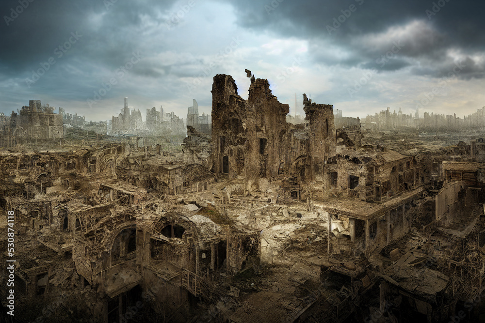 Ruins of a city.3d illustration