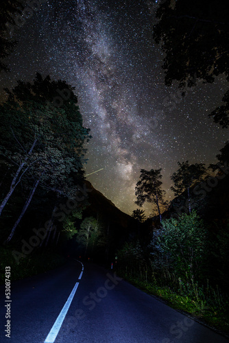 road in the night under the milky way 