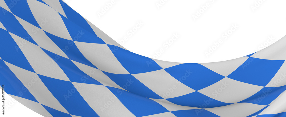 Highly detailed flag of Bavaria waving in the wind. Light blue sky is shining through the fabric texture. Highly detailed flag of Bavaria waving in the wind. Light blue sky is shining through the fabric texture.