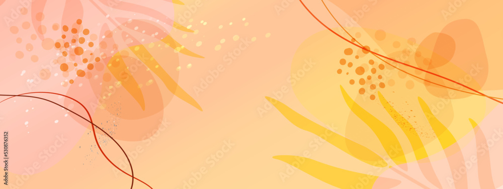 Template with pink-orange background and space for text in the center. Modern invitation card in naive style. Use of vector illustration as banners, invitations, sales, discounts, promotions, etc. Template with pink-orange background and space for text in the center. Modern invitation card in naive style. Use of vector illustration as banners, invitations, sales, discounts, promotions, etc.