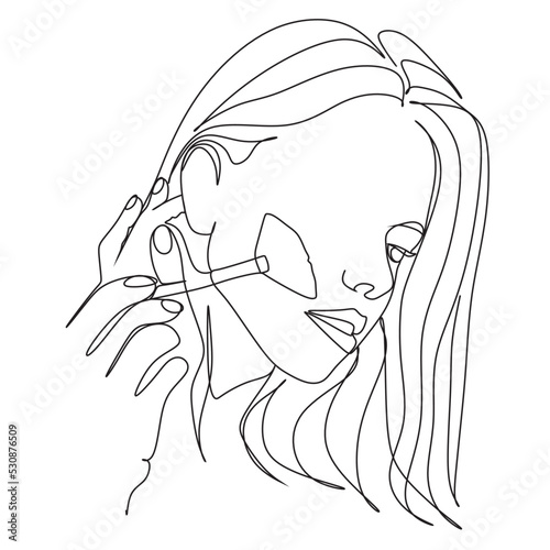 Makeup Artist one line illustration. Minimalist Face Beauty Logo.Vector drawing.Professional makeup.
