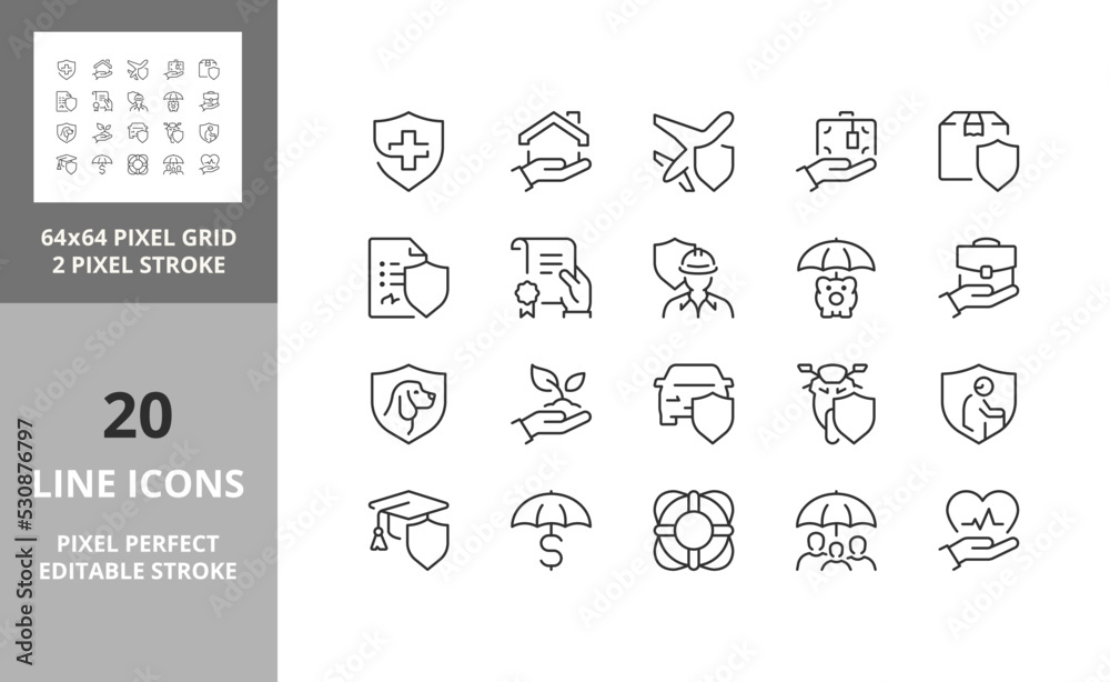 Insurance concepts 64px and 256px editable vector set Insurance concepts 64px and 256px editable vector set