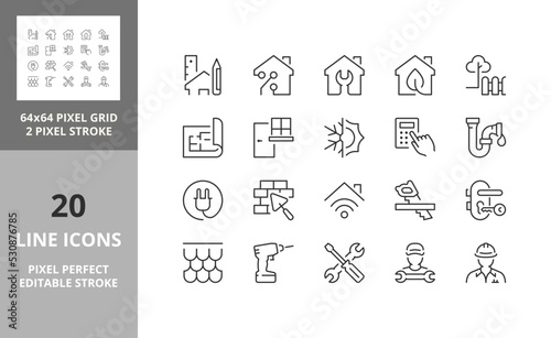Print op canvas home renovation 64px and 256px editable vector set