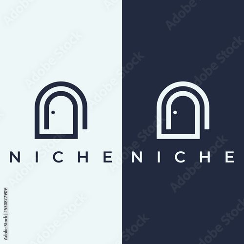Simple open door abstract logo vector design, interior with geometric shapes or monogram.For building construction, business.property and company.