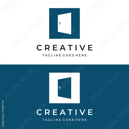 Simple open door abstract logo vector design, interior with geometric shapes or monogram.For building construction, business.property and company.