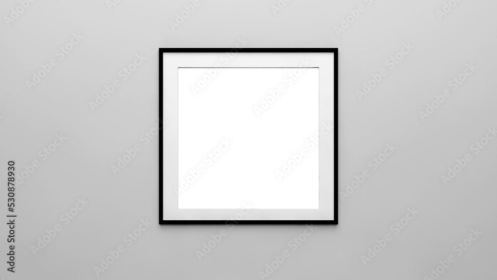 Empty black square frame mockup on the wall. black picture frame mockup on the wall. Painting mockup. Empty black mockup frame hanging on a white wall. 3d illustration. Empty black square frame mockup on the wall. black picture frame mockup on the wall. Painting mockup. Empty black mockup frame hanging on a white wall. 3d illustration.