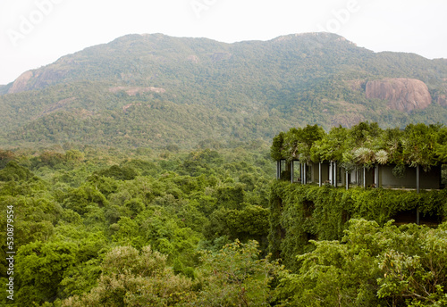 Exterior Shot of Heritance Kandalama Hotel, Dambulla, Sri Lanka. Heritance Kandalama is a hotel designed by Sri Lankan architect Geoffrey Bawa. photo