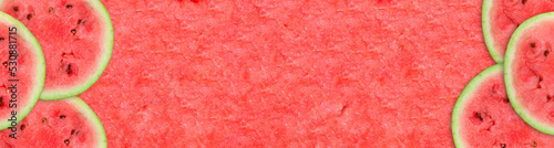 Banner, background with pulp red ripe watermelon.