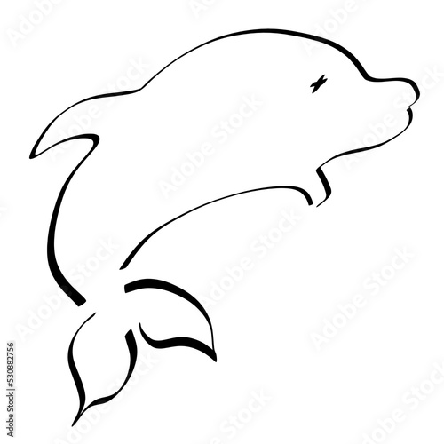 cute little dolphin, black abstract sketch on white background