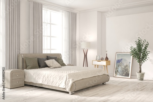 Obraz na płótnie White bedroom interior. Scandinavian design. 3D illustration w salonie